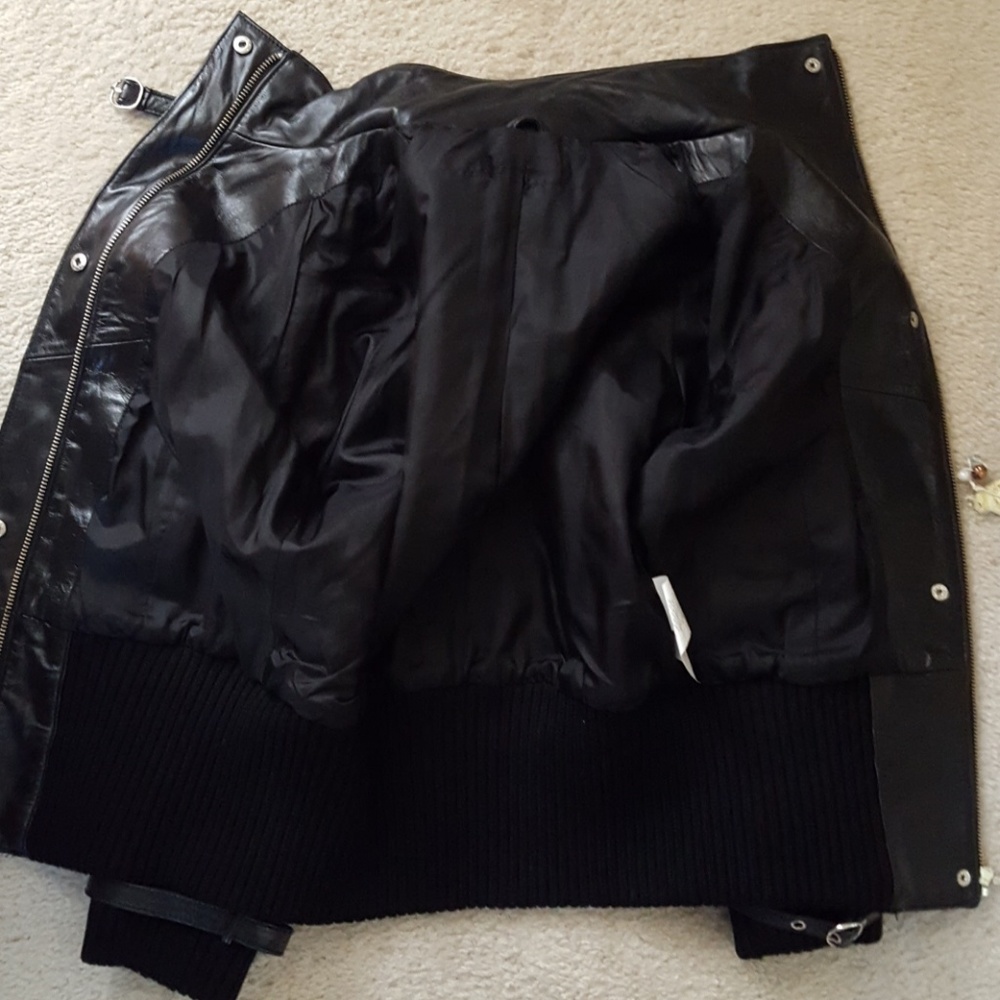 Bebe 90's Vintage Leather Funnel Neck Moto Style Jacket - Picture 7 of 8